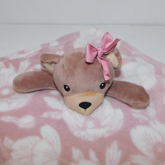 Lila & Jack Brown Mauve Teddy Bear w bow Floral Security Blanket Baby lovey nunu - Picture 3 of 7